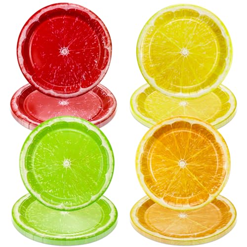 40PCS Zitronenscheiben Pappteller, 9" bunte Zitronenteller, Einweg Zitrusfrüchte Teller Dessertteller für Sommer Tropische Früchte Zitrone Party Dekorationen von PTECDROTS