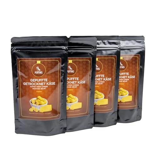 PUFFINS - Knuspriger Käse Keto Snack - Cheddarkäse - 100% Käse - Ohne Zucker, GMO, Kohlenhydrate - Protein Snack - Glutenfrei, Viel Eiweiß - 4x50g von PUFFINS