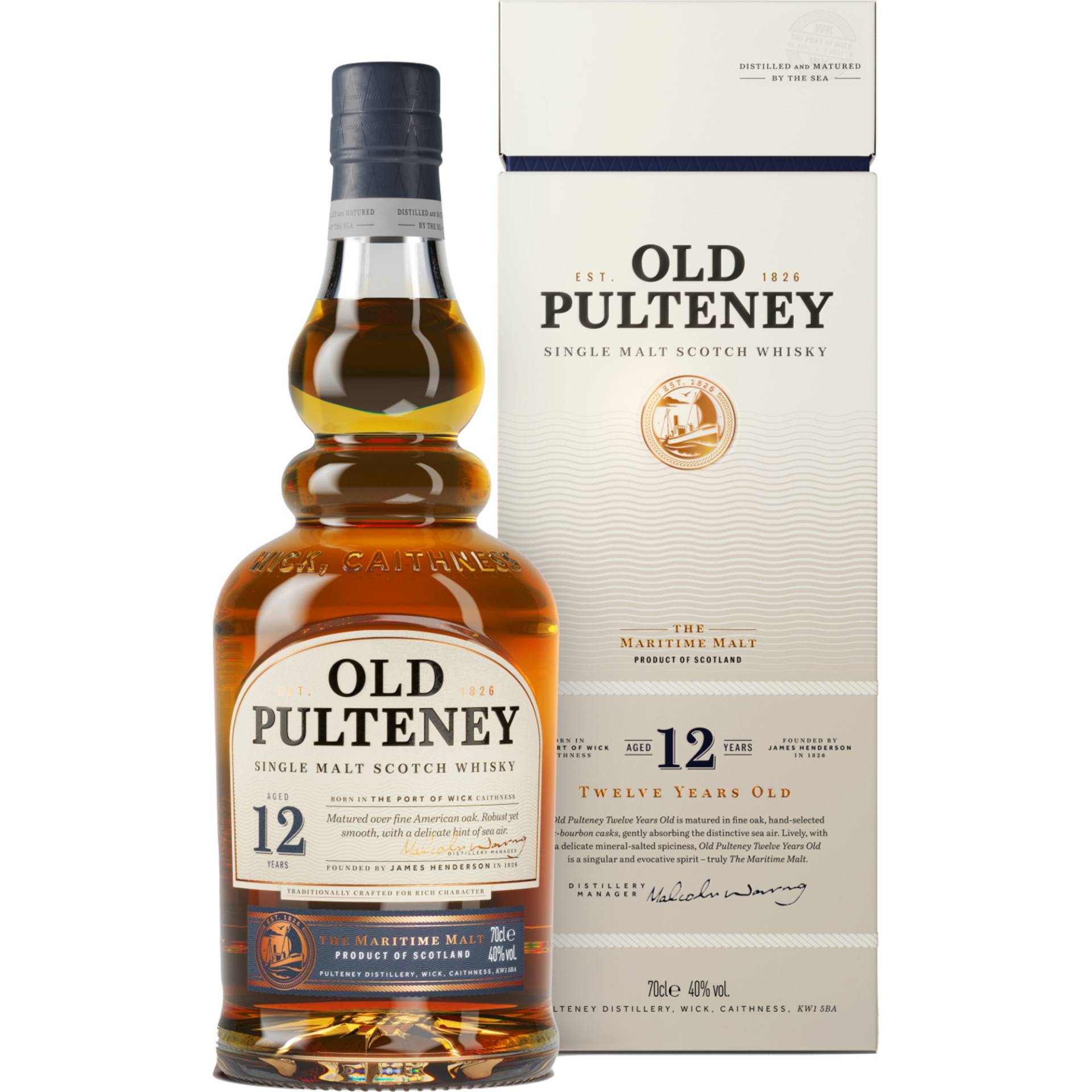 Old Pulteney 12 Years Single Malt, Scotch Whisky, 0,7 L, 46% Vol., in Geschenketui, Schottland, Spirituosen von PULTENEY DISTILLERY, HUDDART STREET WICK CAITHNESS KW1 5BA Großbritannien