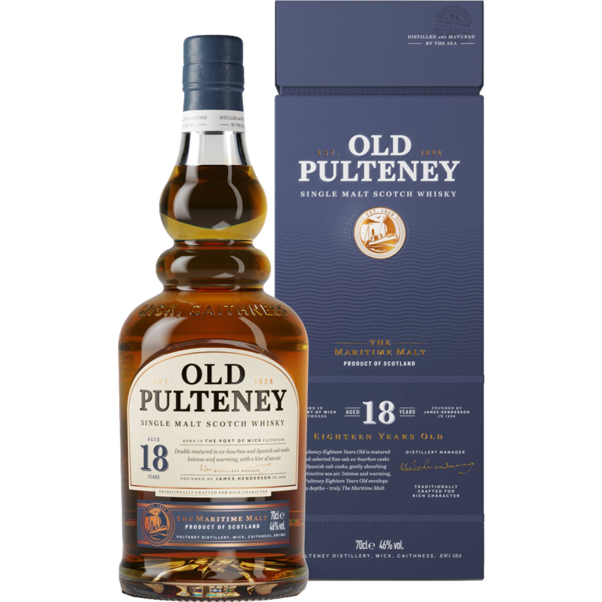 Old Pulteney 18 Years Single Malt, Scotch Whisky, 0,7 L, 46% Vol., in Geschenketui, Schottland, Spirituosen von PULTENEY DISTILLERY, HUDDART STREET WICK CAITHNESS KW1 5BA Großbritannien