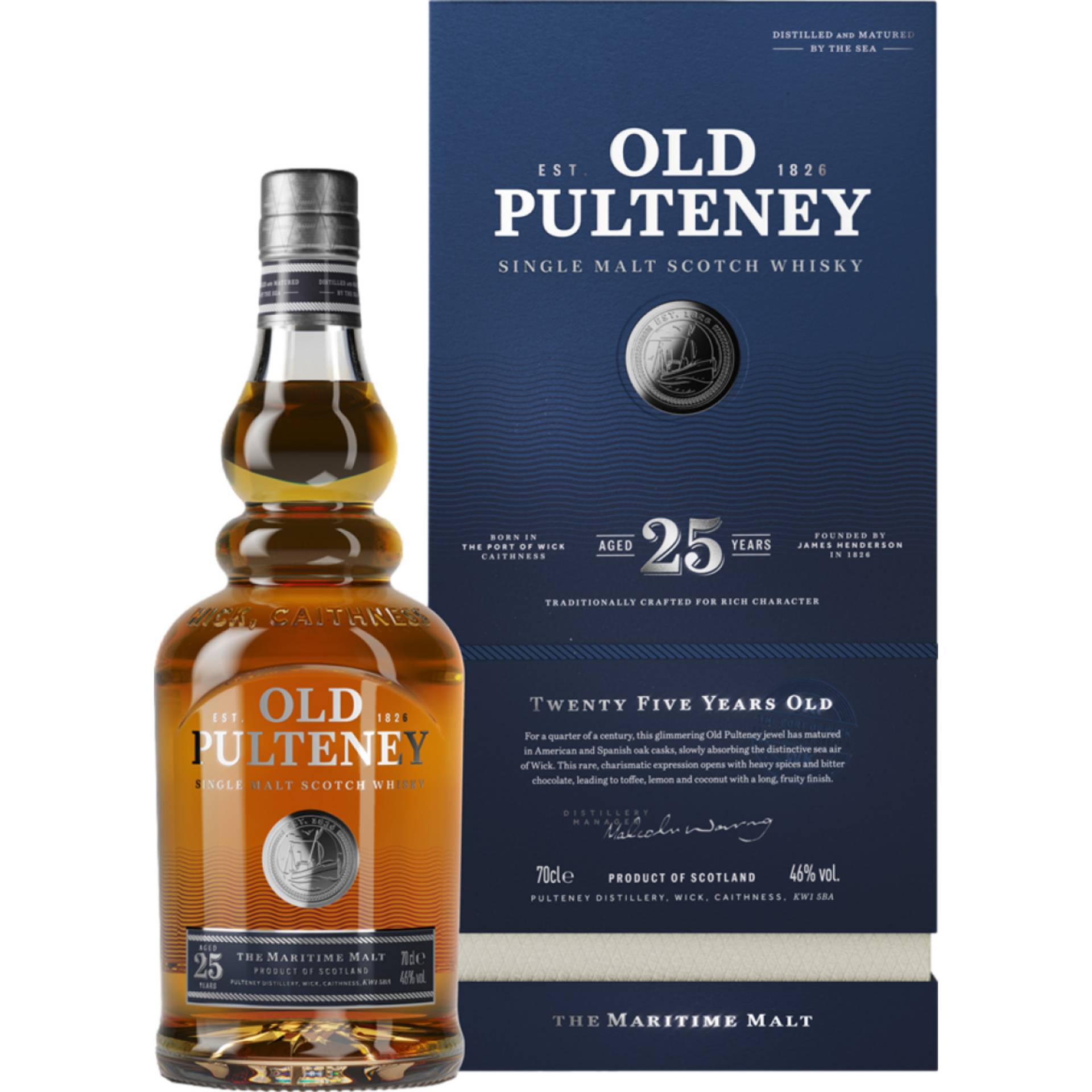 Old Pulteney 25 Years Single Malt, Scotch Whisky, 0,7 L, 46% Vol., in Geschenketui, Schottland, Spirituosen von PULTENEY DISTILLERY, HUDDART STREET WICK CAITHNESS KW1 5BA Großbritannien