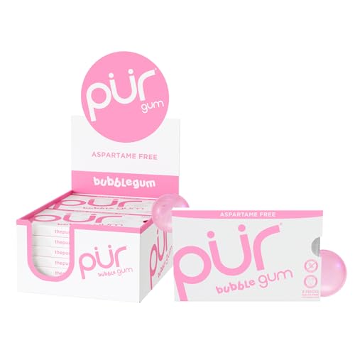 PUR Zahnpflegekaugummi mit 100% Xylit, Zuckerfrei Bubblegum, ohne Aspartam, ohne künstliche Aromen, Glutenfrei, Geeignet für vegane & ketogene Ernährung, 9 Stück (12er Pack) von PUR