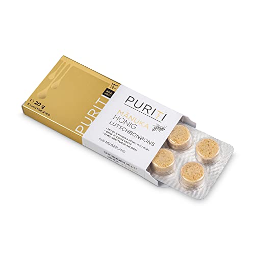 PURITI Manuka Honig Bonbons MGO 400+ aus Neuseeland mit 92% Manuka Honig, ohne Zuckerzusatz, keine künstlichen Zusätze – 8 Lutschbonbons, 20g von PURITI