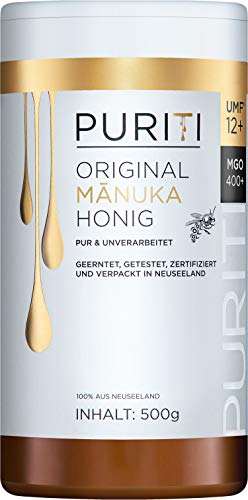 PURITI Manuka Honig MGO 400+ 500g aus Neuseeland mit zertifiziertem Methylglyoxal Gehalt - Laborgeprüft, Direktimport, reines Naturprodukt, frei von Zusatzstoffen von PURITI