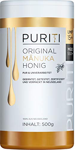 PURITI Manuka Honig MGO 550+ 500g aus Neuseeland mit zertifiziertem Methylglyoxal Gehalt - Laborgeprüft, Direktimport, reines Naturprodukt, frei von Zusatzstoffen von PURITI