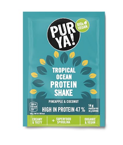 PURYA! Protein Shake - Tropical Ocean +Spirulina Sachet 30g (24er Pack) | vegan | pflanzliches Protein von PURYA!