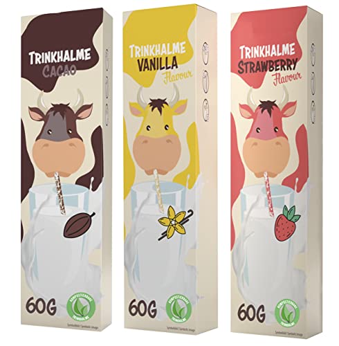 Magische Milch-Trinkhalme mit Geschmack, 3er-Pack – 1 x Schokolade 60 g, 1 x Vanille 60 g, 1 x Erdbeere 60 g von PVL Trade