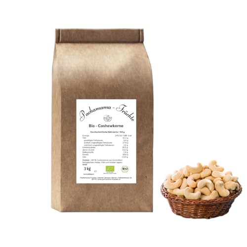 BIO Cashewkerne ganz 3 kg | ungeröstet | Ohne Zusatzstoffe | Vegan | Glutenfrei | Plastikfrei von Pachamama-Früchte