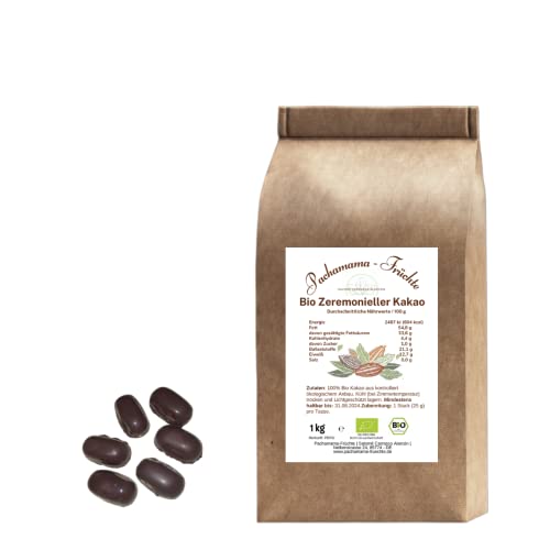Bio zeremonieller Kakao 1 kg | Kakaomasse | Kakaopaste | Vegan | Ohne Zusatsstoffe | 100% Kakao von Pachamama-Früchte