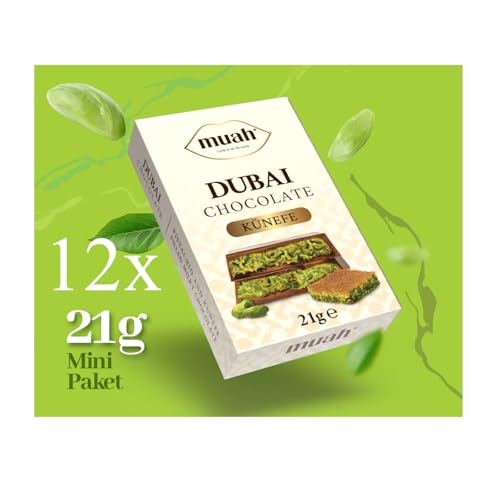 Dubai Schokolade Muah | Die virale Pistazien-Knafeh-Schokolade | Pistazie Füllung und Kadayif | Hergestellt mit belgischer Schokolade (12x 21 Gramm, Pistazie) von PacksAus