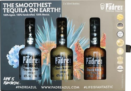 Padre Azul Tequila Trio Tasting & Geschenkset • mexikanischer Super Premium Tequila Silver/Reposado/Anejo 40% vol. 3x50 ml (1 x 150 ml) von Padre azul