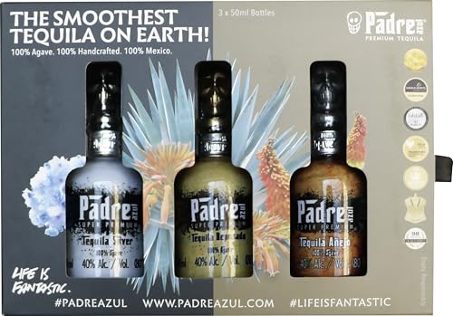 Padre Azul Tequila Trio Tasting & Geschenkset • mexikanischer Super Premium Tequila Silver/Reposado/Anejo 40% vol. 3x50 ml (1 x 150 ml) von Padre azul