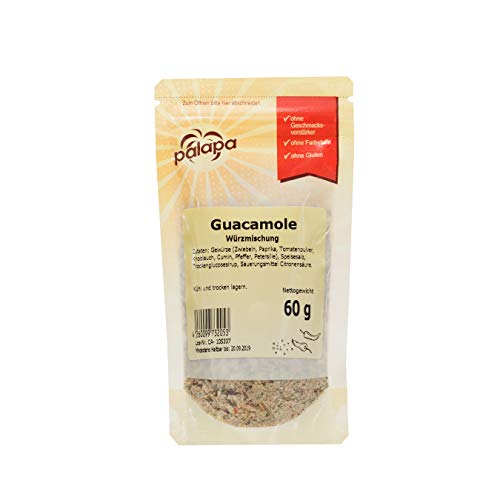 Palapa Guacamole Gewürzmischung Zip | 60g | Mexikanische Küche | Ideal für Guacamole | Perfekt zu Tortilla Chips, Tacos, Gemüse oder geröstetem Brot | Hervorragende Geschmack, 220005 von Palapa