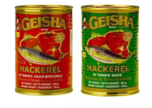 Makrele in Tomatensauce Pamai Pai® MIX Doppelpack: 2 x 425g Geisha Fisch Konserve GRÜN + ROT von Pamai Pai