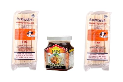 Pad Thai Pamai Pai® SET: 1 x Paste im Glas 280g + 2 x 400g Packungen Reisnudeln 5mm Farmer von Pamai Pai