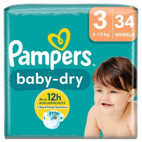 Pampers Baby-Dry Größe 3, 34 Windeln, 6kg-10kg (34 Stk) von Pampers