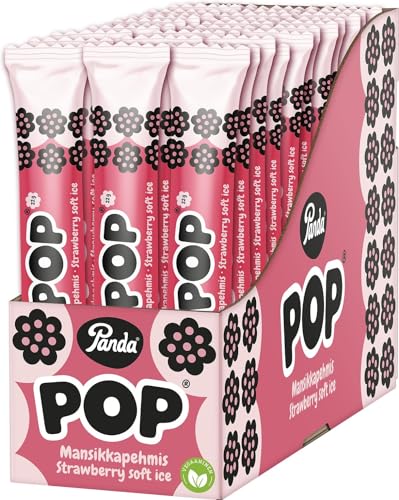 Panda ® | Pop | Erdbeer-Softeis gefüllter Lakritzriegel | Köstliches, weiches Lakritz mit weichem Erdbeerinneren | Perfekter Geschmack und perfekte Größe | Vegan | 32 g x 36 Riegel Packung von Panda