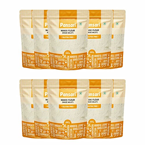 Pansari 100 % natürlicher Mais/Makki Atta | Super nahrhaftes Maismehl | Mit hohem Ballaststoffgehalt | Stärkt Immunität und Durchblutung | Ohne Konservierungsstoffe und glutenfrei – 500 g (10er-Pack) von Pansari