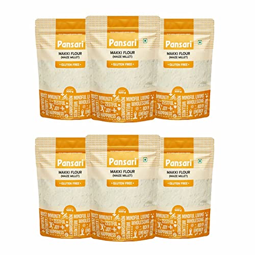 Pansari 100 % natürlicher Mais/Makki Atta | Super nahrhaftes Maismehl | Mit hohem Ballaststoffgehalt | Stärkt Immunität und Durchblutung | Ohne Konservierungsstoffe und glutenfrei – 500 g (6er-Pack) von Pansari