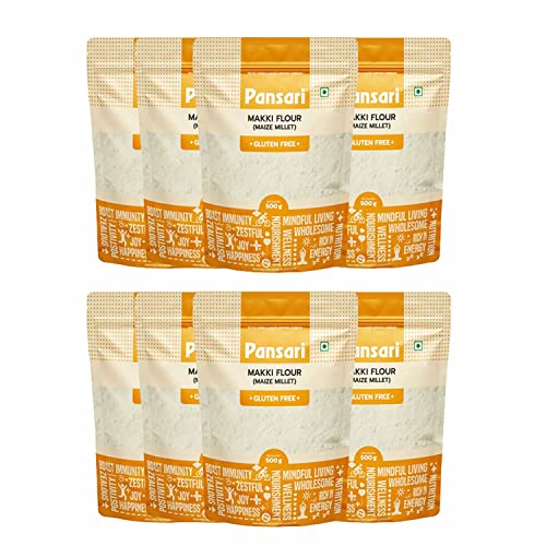 Pansari 100 % natürlicher Mais/Makki Atta | Super nahrhaftes Maismehl | Mit hohem Ballaststoffgehalt | Stärkt Immunität und Durchblutung | Ohne Konservierungsstoffe und glutenfrei – 500 g (8er-Pack) von Pansari