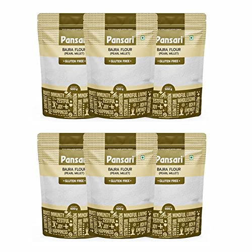 Pansari 100 % natürliches Bajra/Hirse-Atta | Super nahrhaftes Hirsemehl | Mit hohem Vitamin- und Eisengehalt | Reich an Ballaststoffen | Ohne Konservierungsstoffe und glutenfrei – 500 g (6er-Pack) von Pansari