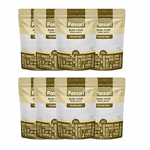 Pansari 100 % natürliches Bajra/Hirse-Atta | Super nahrhaftes Hirsemehl | Mit hohem Vitamin- und Eisengehalt | Reich an Ballaststoffen | Ohne Konservierungsstoffe und glutenfrei – 500 g (8er-Pack) von Pansari