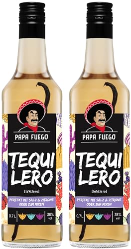 Papa Fuego Tequilero - Hochprozentiger Alkohol Schnaps mit Vanille, Agavenschnaps, 38% Alkohol, 2x 0,7l - Ideal für Party, Cocktails & als Geschenkidee von Papa Fuego