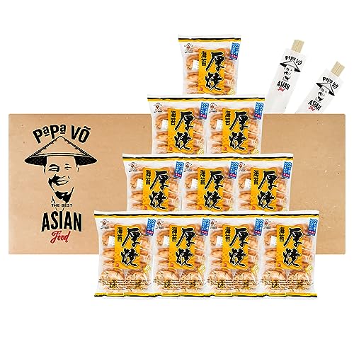 10er Pack (10x160g) Want Want Seaweed Reiscracker + 2 Papa Vo Chopsticks von Papa Vo