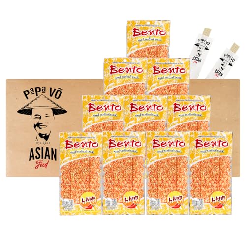 10er Pack (10x20g) Bento Mix Meeresfrüchte Snack Laab Geschmack + 2 Papa Vo Essstäbchen von Papa Vo