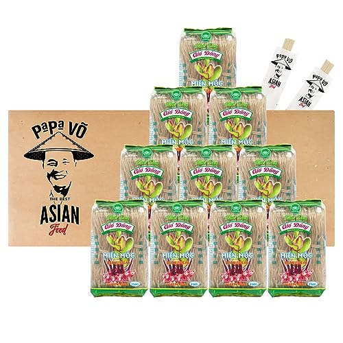 10er Pack (10x250g) Thanh Loc Mien Moc Glasnudeln aus Cannastärke + 2 Papa Vo Chopsticks von Papa Vo