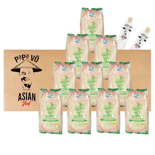 10er Pack (10x400g) Tufoco Reisbandnudeln Banh Pho M + 2 Papa Vo Essstäbchen von Papa Vo