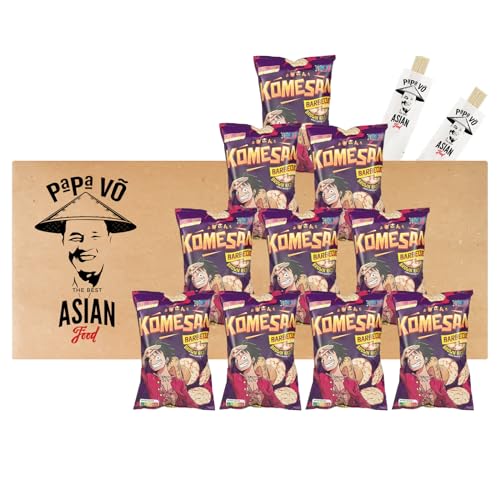 10er Pack (10x60g) Komesan Braune Reis Chips BBQ Geschmack, Luffy + 2 Papa Vo Essstäbchen von Papa Vo