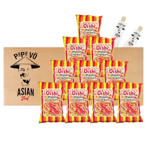 10er Pack (10x60g) Oishi Prawn Garnelen Crackers + 2 Papa Vo Essstäbchen von Papa Vo