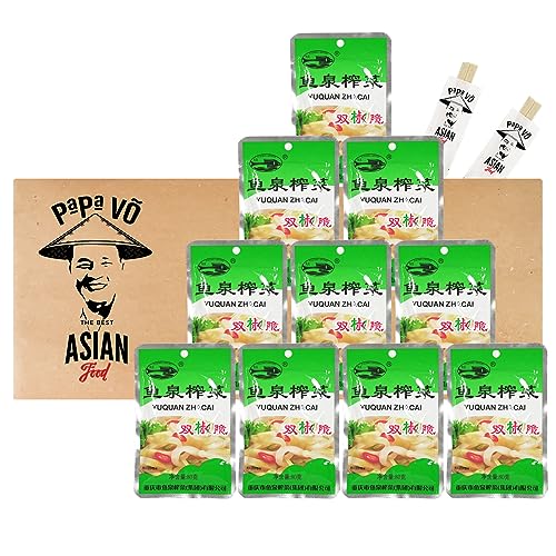 10er Pack (10x80g) Fishwell Eingelegtes Gemüse, grüne und rote Chilis + 2 Papa Vo Chopsticks von Papa Vo