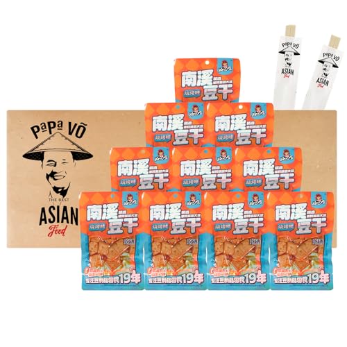 10er Pack (10x95g) Hao Ba Shi Getrockneter Tofu Snack BBQ Geschmack Dou Gan + 2 Papa Vo Esstäbchen von Papa Vo