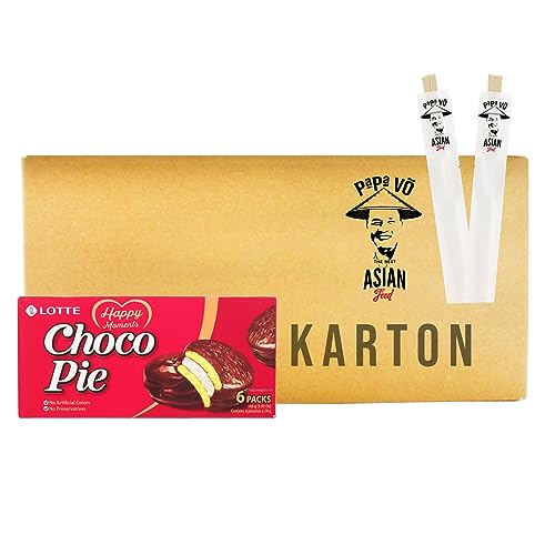 12er Pack (12x168g) Lotte Choco Pie + 2 Papa Vo Chopsticks von Papa Vo