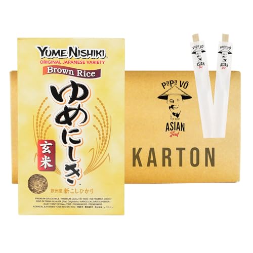 12er Pack (12x1kg) Yume Nishiki brauner Sushi Natur Reis + 2 Papa Vo Esstäbchen von Papa Vo