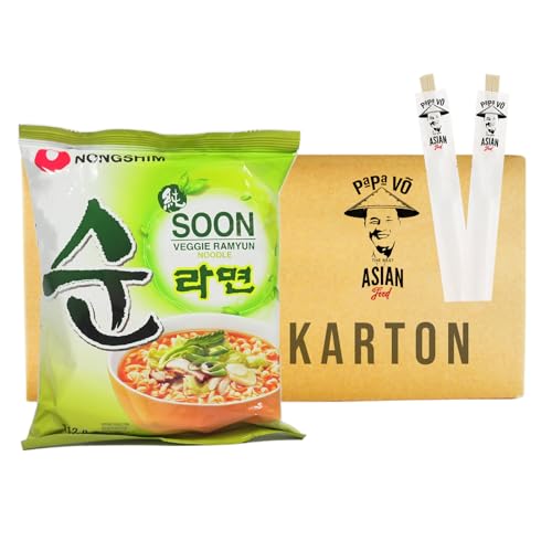 20er Pack (20x112g) Nong Shim SOON Veggie Ramyun Instantnudeln + 2 Papa Vo Chopsticks von Papa Vo