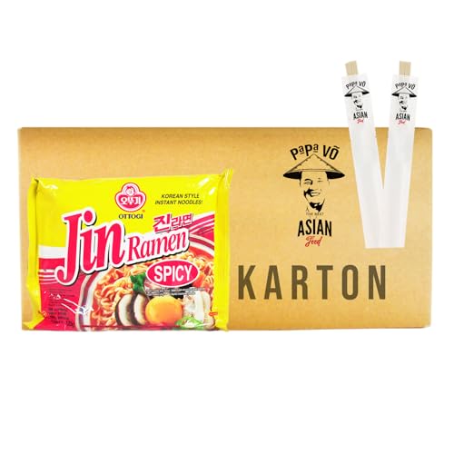 20er Pack (20x120g) Ottogi Jin Ramen Hot + 2 Papa Vo Essstäbchen von Papa Vo