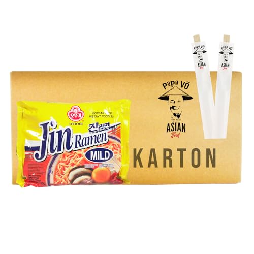 20er Pack (20x120g) Ottogi Jin Ramen mild + 2 Papa Vo Essstäbchen von Papa Vo