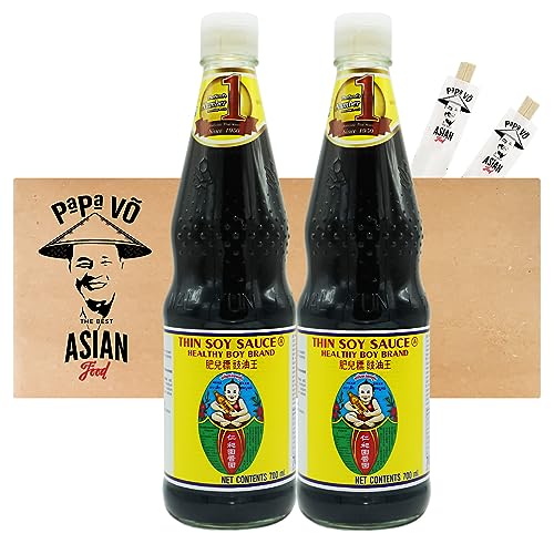 2er Pack (2x700ml) Healthy Boy Thailändische Sojasauce hell + 2 Papa Vo Chopsticks von Papa Vo