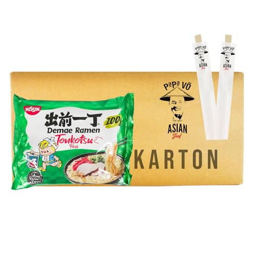 30er Pack (30x100g) Nissin Instant Ramen Nudeln Tonkotsu + 2 Papa Vo Essstäbchen von Papa Vo