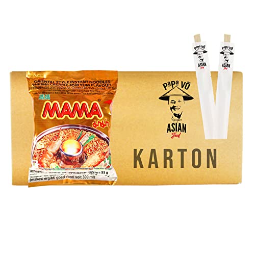 30er Pack (30x55g) Mama Instantnudeln Creamy Tom Yum + 2 Papa Vo Chopsticks von Papa Vo