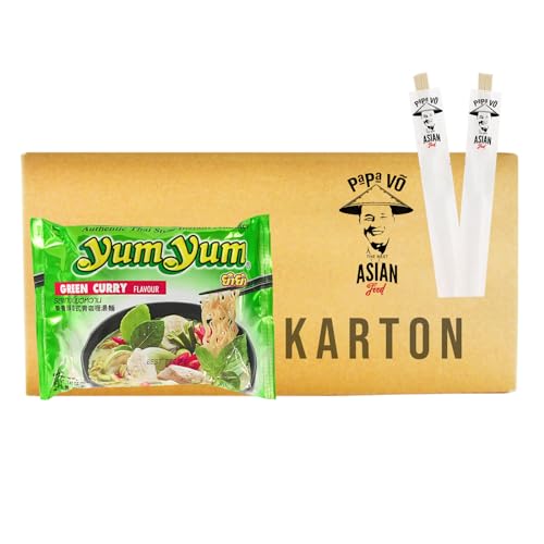 30er Pack (30x70g) Yum Yum Green Curry Flavor Instantnudeln + 2 Papa Vo Essstäbchen von Papa Vo