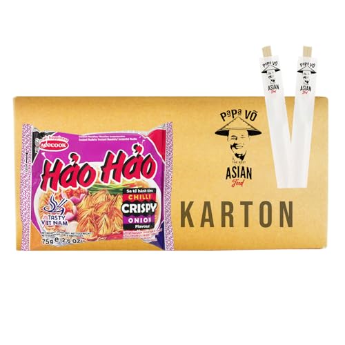 30er Pack (30x75g) Acecook Hao Hao Chilli Crispy Onion Flavour Nudelsuppe + 2 Papa Vo Chopsticks von Papa Vo