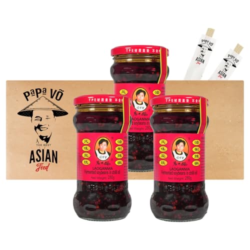 3er Pack (3x280g) Lao Gan Ma Fermentierte Sojabohnen in Chili Oil (Papa Vo®) von Papa Vo