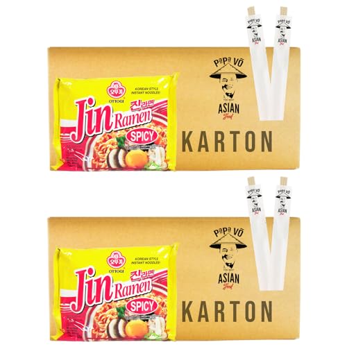 40er Pack (40x120g) Ottogi Jin Ramen Hot + 2 Papa Vo Essstäbchen von Papa Vo