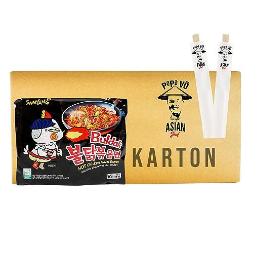 40er Pack (40x140g) Samyang Buldak Ramen Hot Chicken Geschmack + 2 Papa Vo Essstäbchen von Papa Vo