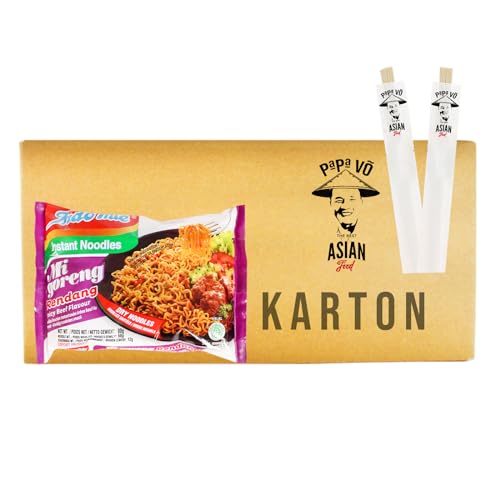 40er Pack (40x80g) Indomie Mi Goreng RENDANG Spicy Beef + 2 Papa Vo Essstäbchen von Papa Vo