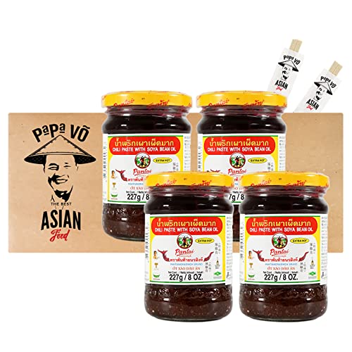 4er Pack (4x227g) Pantai Chilipaste mit Sojaöl Nam Prik Pao (Papa Vo®) von Papa Vo